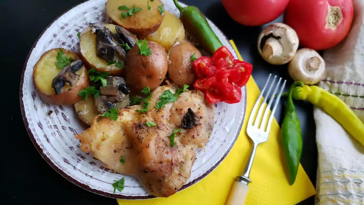 Oven-baked Chicken Steaks With Mushrooms And Potatoes - Recipe 