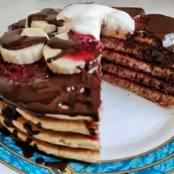 American Pancakes with Chocolate and Raspberry Jam