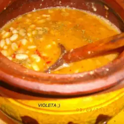 Bean Casserole in Clay Pot with Tomatoes