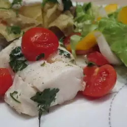 White Fish with Cherry Tomatoes in a Baking Bag