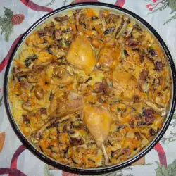 Chicken Legs with Rice and Mushrooms in the Oven