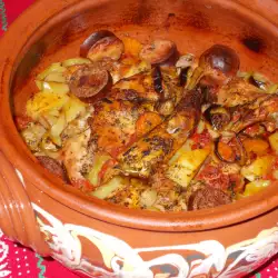 New Year`s Clay Pot Dish with 2 Kinds of Meat and Sausage