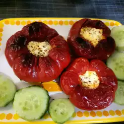 Stuffed Red Bell Peppers with Eggs and White Cheese