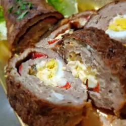 Meat Roll with Eggs, Processed Cheese and Peppers