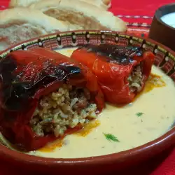 Stuffed Peppers with Mince and Rice in White Sauce