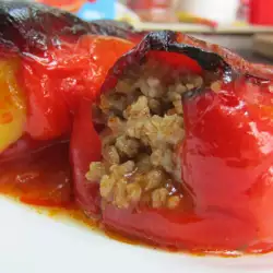 Stuffed Peppers with Minced Meat, Rice and Tomato Sauce