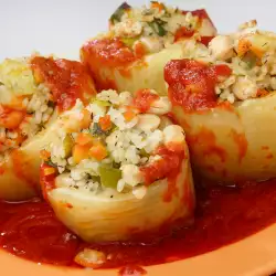 Stuffed Peppers with Rice, Peas and Carrots