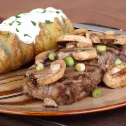 Steak with Mushrooms and Potatoes in the Oven