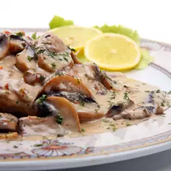 Chicken Steaks with Mushroom Sauce and Processed Cheese