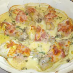 Chicken Legs with Processed Cheese, Bacon and Mushrooms