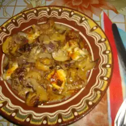 Pork with Mushrooms and Processed Cheese in the Oven