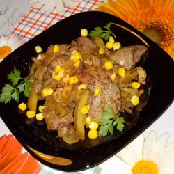 Rabbit Livers with Mushrooms, Pickles and Corn