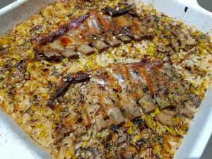 Oven-Baked Lamb Ribs with Rice and Mushrooms