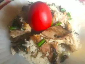 Roasted Lamb Ribs with Rice and Mushrooms