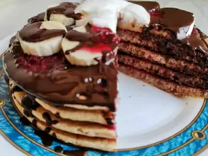 American Pancakes with Chocolate and Raspberry Jam