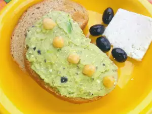 Chickpea Spread with Avocado, White Cheese and Olives