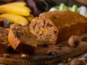 Moist Banana Bread with Chocolate Chips and Walnuts