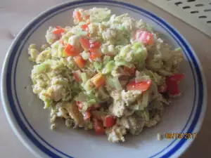 Scrambled Eggs with Leeks and Peppers