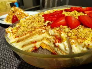 Biscuit Cake with Lots of Cream and Strawberries