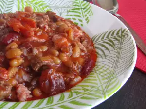 Delicious Warm Dish with Bacon, Minced Meat and Beans