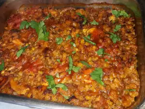 Baked Mung Beans with Mushrooms and Tomatoes