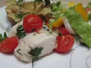 White Fish with Cherry Tomatoes in a Baking Bag