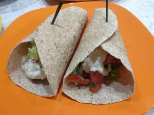 Homemade Burritos with Salsa and Yogurt Sauce