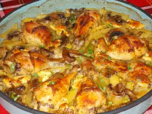 Drunk Chicken Legs with Mushrooms, Potatoes and a Little Something