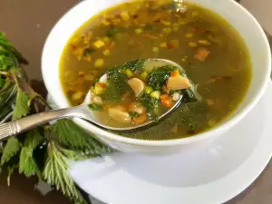 Rice Soup with Nettles and Mushrooms