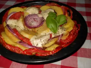 Vegetarian Dish with Tomatoes, Potatoes and Mozzarella