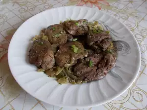 Chicken Livers with Onions in a Pan