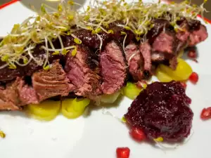 Duck Magret with Pomegranate and Leek Canapé