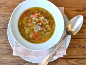 Mushroom Soup with Rice and Vegetables