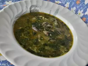 Soup of Mushrooms, Frozen Spinach and Rice