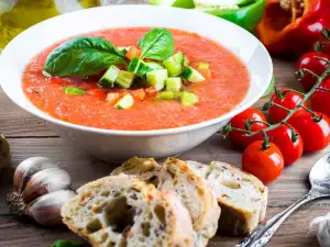 Garden Gazpacho with Garlic Bread Slices