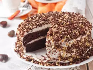 Homemade Cake with Nuts and Cream