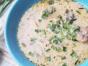 Mushroom Soup with White Cheese and Spring Onions