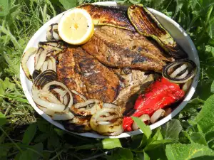 Charcoal Grilled Mackerel with Zucchini and Onions