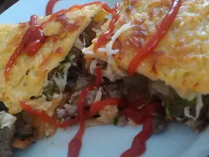 Potato Omelette with Minced Meat and Yellow Cheese