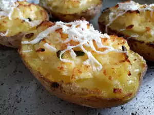 Stuffed Potatoes with Eggs, Feta Cheese and Onions