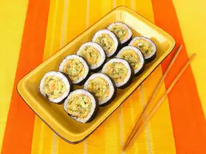 Korean Kimbap with Egg Roll and Vegetables