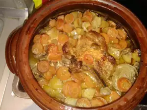 Pork Belly Chops with Vegetables in a Clay Pot