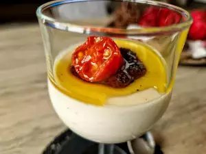 Parmesan Cream with Cherry Tomatoes and Olive Paste