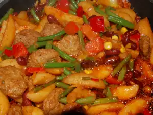 Meatballs with Green Beans and Baked Potatoes