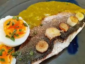 Pan-Seared Sea Bass with Leek and Saffron Sauce