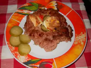 Meat Nest with Eggs, Pickles and Cream Cheese