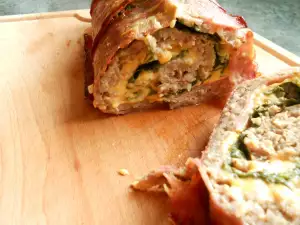 Meat Roll with Stuffing, Wrapped and Baked with Bacon