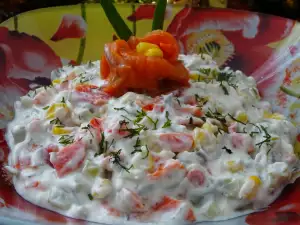 New Year`s Dairy Salad with Roast Peppers