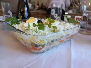 Layered Salad with Smoked Meat and Mushrooms