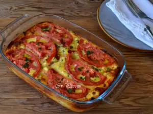 Moussaka with Roasted Peppers, Cheese and Eggs